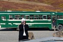 Barbara in front of the park "tour bus"